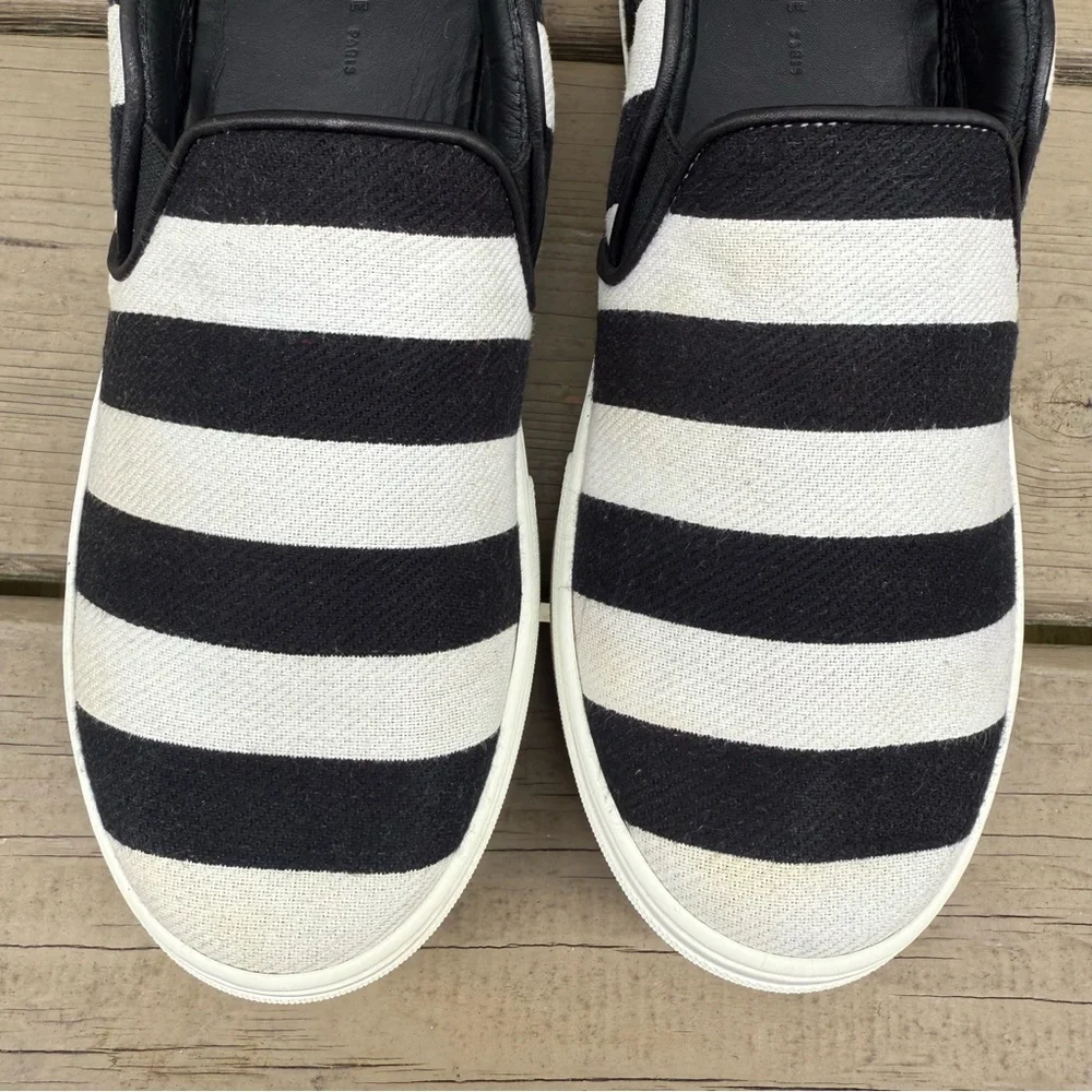 Celine Black and White Striped Canvas Slip On Sneakers size 39 - Picture 6 of 16